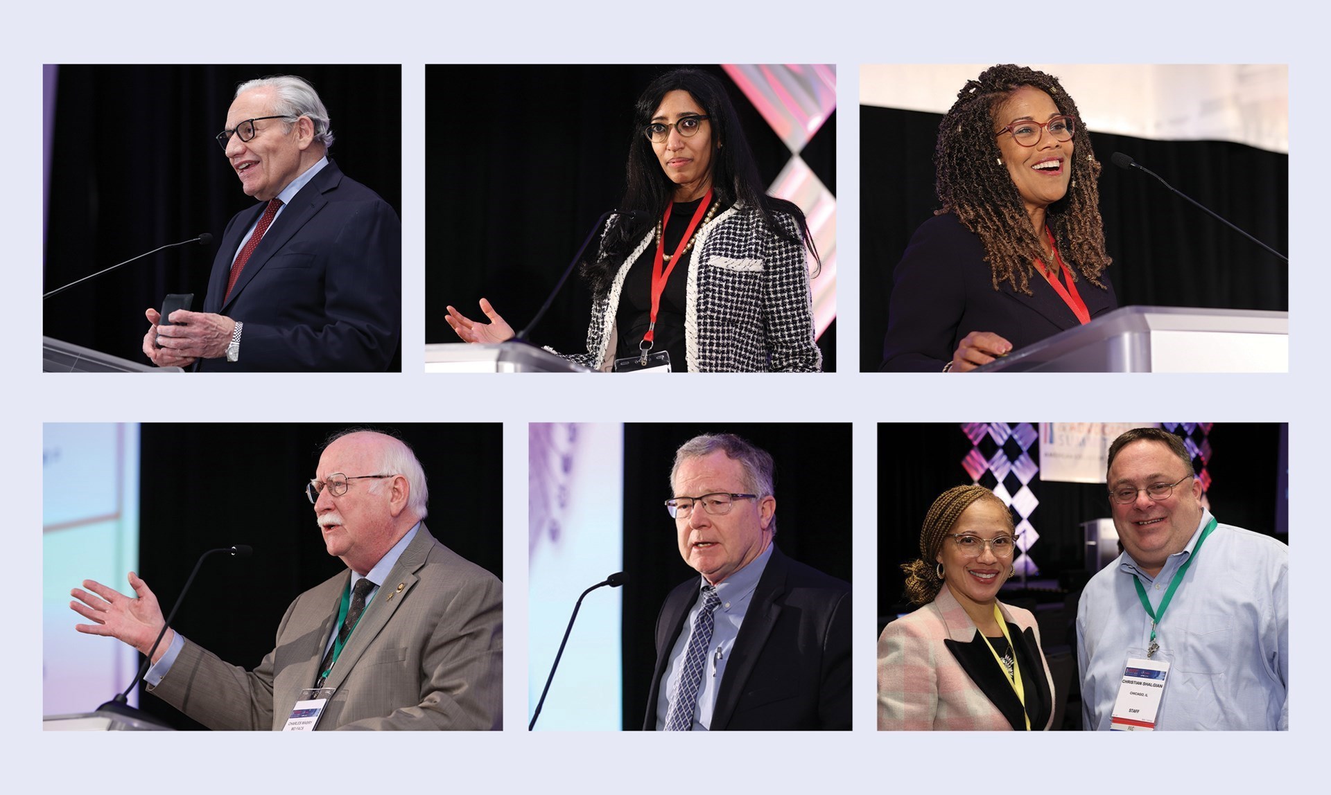 Top row, from left: Bob Woodward; middle: Vinita Mujumdar; right: Dr. Sandra Ford; Bottom row, from left: Dr. Charles Mabry; middle: Dr. Timothy Mullett; right: Dr. Bonnie Simpson Mason and Christian Shalgian, Director, ACS Division of Advocacy & Health Policy.
