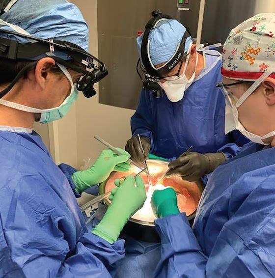 Drs. David (left) and Lyle (center) Joyce in the OR