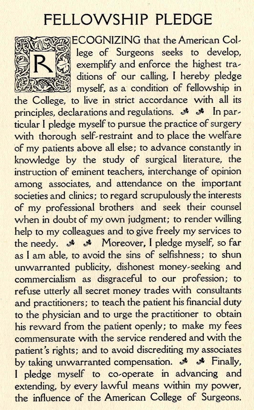 Fellowship Pledge, 1913