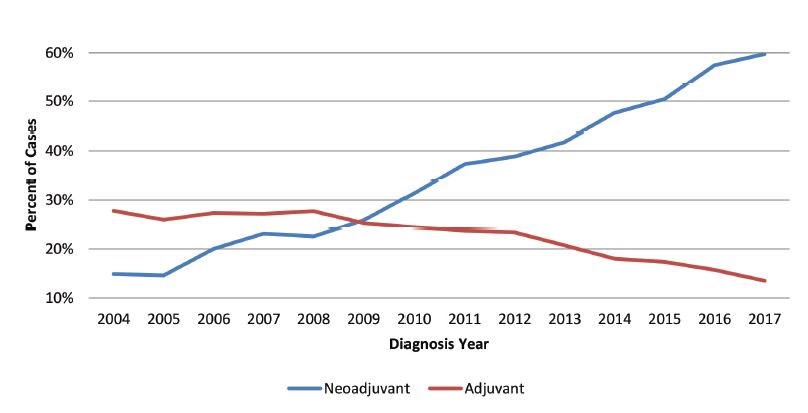 Note: Other/unknown percentage is included in this analysis, thus the total of neoadjuvant and adjuvant therapies does not equal 100 percent; the remaining percent is the other/unknown category.