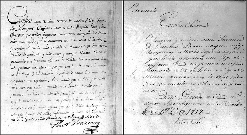 Figure 4. Letters from the Second Spanish Period (1784–1821) related to surgeons in St. Augustine (East Florida Papers, Library of Congress)