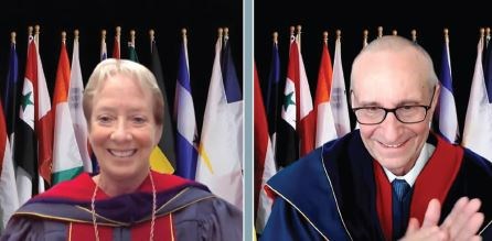 Convocation: Incoming President Dr. Julie Freischlag (left) was presented with the Presidential Medallion by Outgoing President J. Wayne Meredith, MD, MCCM, FACS