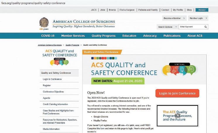 Watch or review ACS Quality and Safety Conference VIRTUAL Sessions