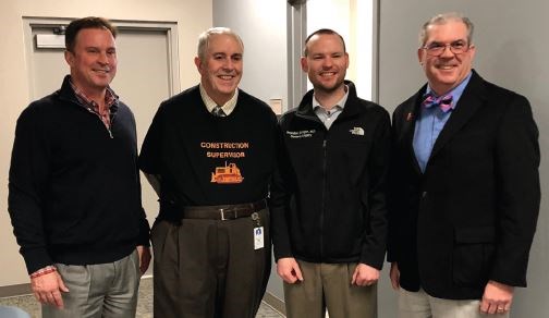 From left: Clay Fetsch, Ed Stanton, Brandon Stringer—all MD, FACS now—with Dr. Hughes