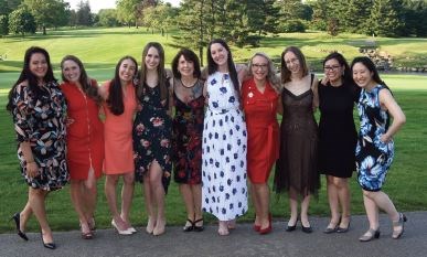 Dr. Gantt (fifth from left) with women residents and faculty, 2021 Mercy Surgery Residency Graduation Dinner