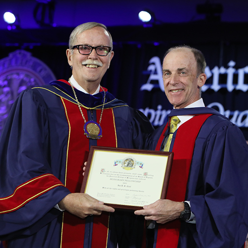 Dr. Ronald V. Maier (left) presents Prof. Ian D.S. Civil with Honorary Fellowship in the ACS.