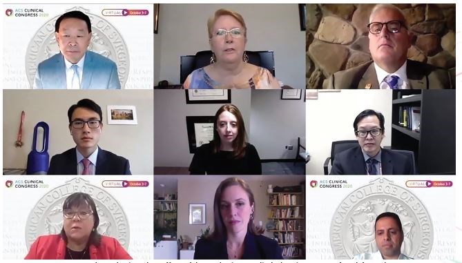 The Medemic Update: Effects of the Pandemic on Medical Education. Top row, from left: Stephen C. Yang, MD, FACS, Baltimore, MD; Barbara J. Pettitt, MD, FACS, Atlanta, GA; and Paul J. Schenarts, MD, FACS, Omaha, NEMiddle row: George Zhang, MPH, Derwood, MD; Brenessa Lindeman, MD, MEHP, FACS, Birmingham, AL; and James Lau, MD, MHPE, FACS, Maywood, ILBottom row: Celeste Hollands, MD, FACS, Lubbock, TX; Rebecca Williams-Karnesky, MD, PhD, MEdPsych, Albuquerque, NM; and Adnan Alseidi, MD, EdM, FACS, San Francisco, CA