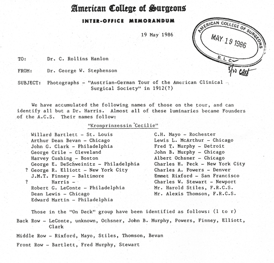 Memo from George Stephenson, MD, FACS