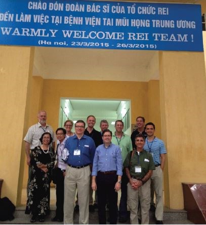Dr. Senior (front row, middle) with the otolaryngology surgical team at Bach Mai Hospital, Hanoi, in 2015