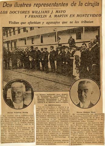 In 1920, Martin and Mayo made the first of many trips on behalf of the College to meet the  surgeons of South America and tour the medical schools and hospitals of those countries.  That first trip included visits to Peru, Chile, Uruguay, and Argentina.