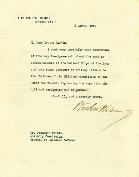Letter from Woodrow Wilson to Franklin Martin, March 5, 1918
