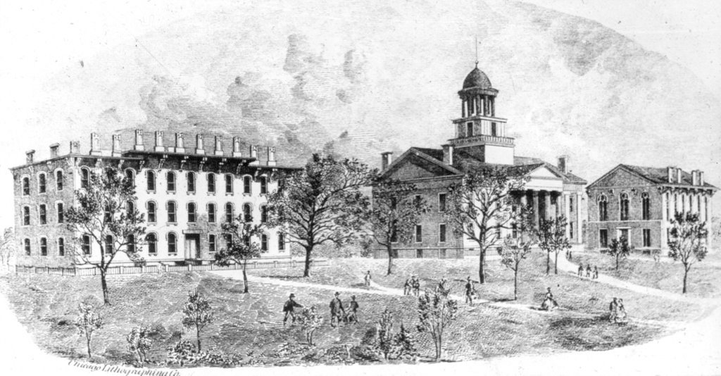 South Hall of the Medical Department at the University of Iowa provided a meeting place for students and faculty (1871).