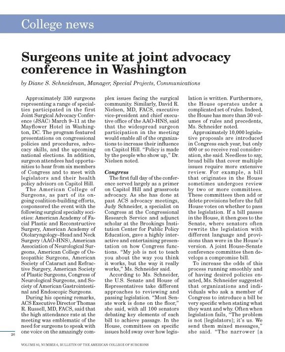 Bulletin of the American College of Surgeons, June 2008.