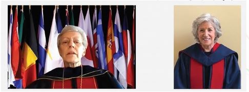 Then-President Dr. Rusch (left) investing DSA recipient Dr. Sanfey