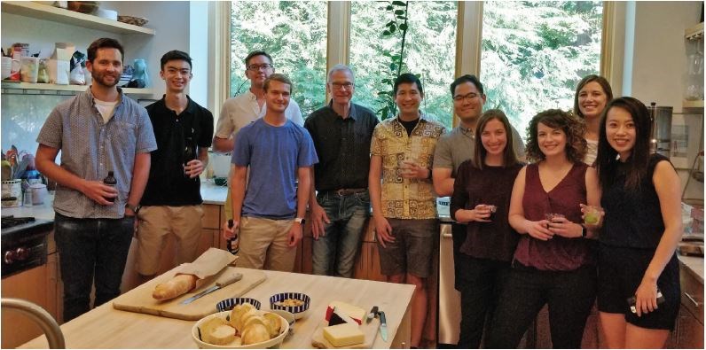 Dr. Weigel hosting a party for members of his lab, 2018
